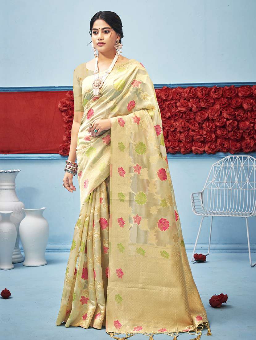 women's self design beige colored saree
