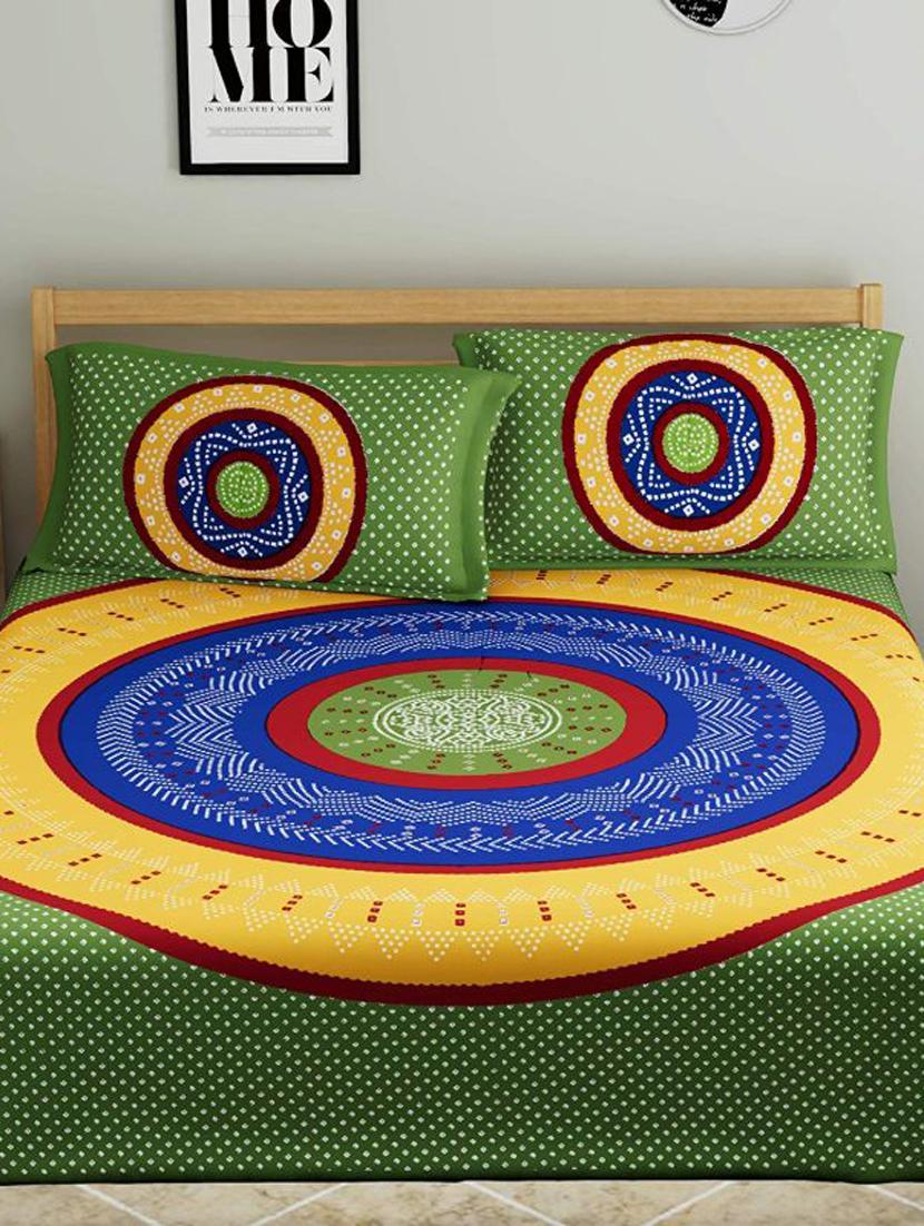 uniqchoice black color 100% cotton jaipuri traditonal double bedsheet with 2 pillow cover - 18655618 - Standard Image - 2