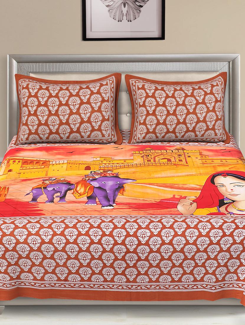 uniqchoice blue color 100% cotton jaipuri traditonal double bedsheet with 2 pillow cover - 18655626 - Standard Image - 2