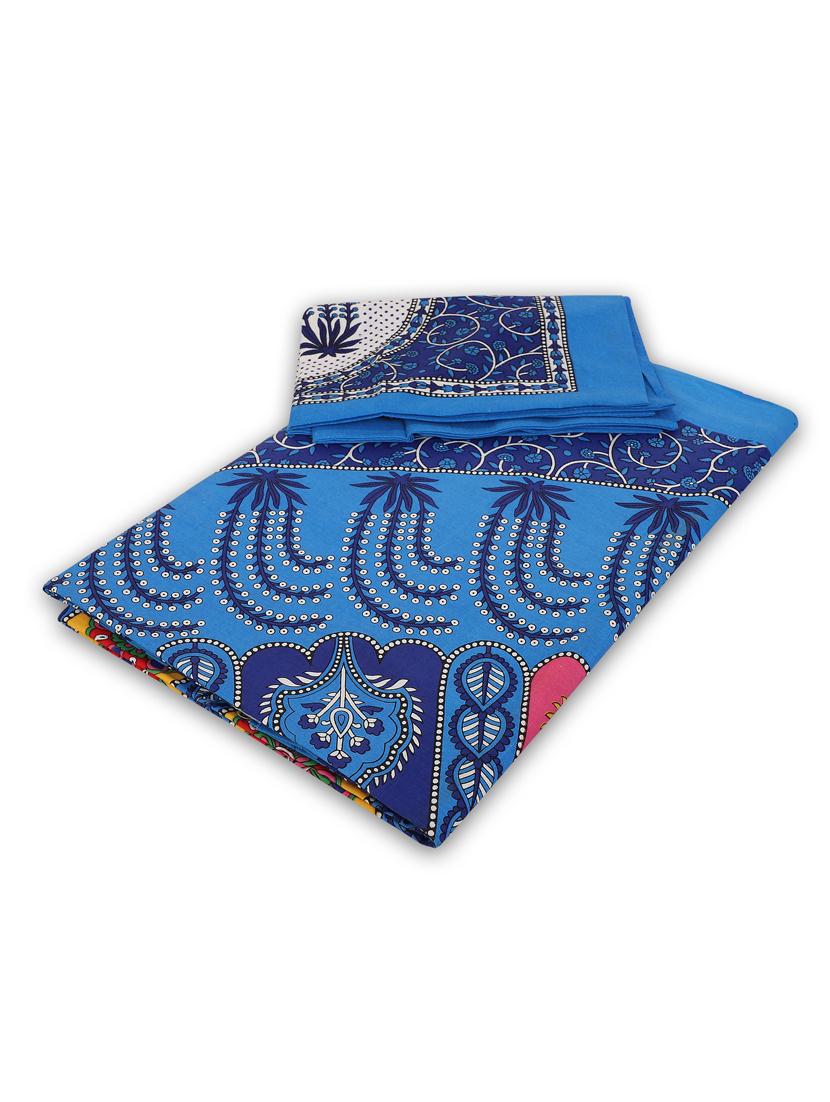 uniqchoice blue color 100% cotton jaipuri traditonal double bedsheet with 2 pillow cover - 18655644 - Standard Image - 2