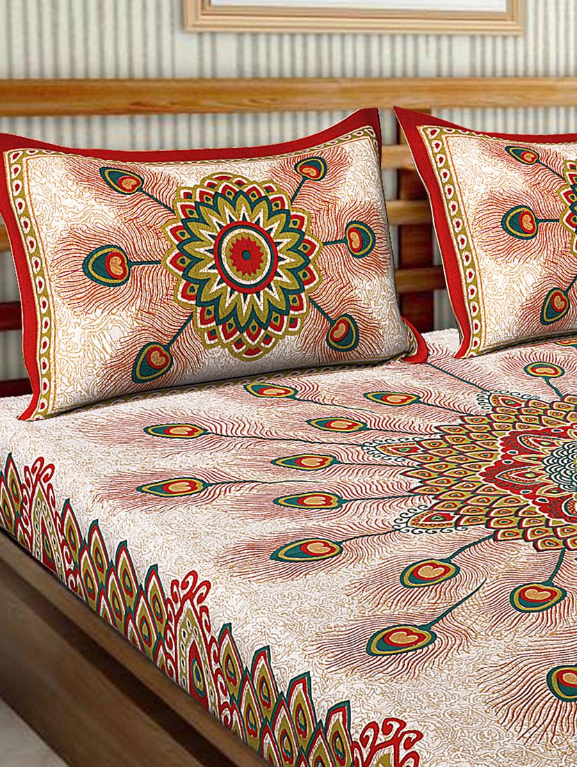 uniqchoice blue color 100% cotton jaipuri traditonal double bedsheet with 2 pillow cover - 18655659 - Standard Image - 2