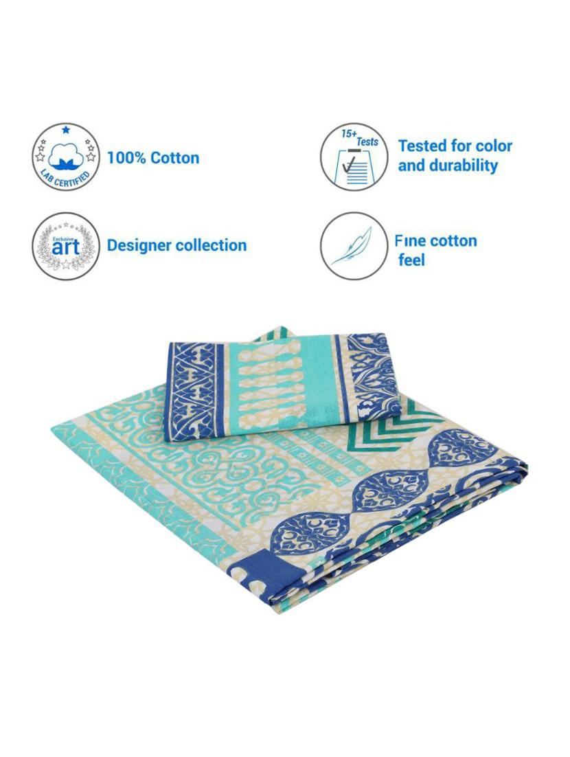 uniqchoice blue color 100% cotton jaipuri traditonal double bedsheet with 2 pillow cover - 18655661 - Standard Image - 2