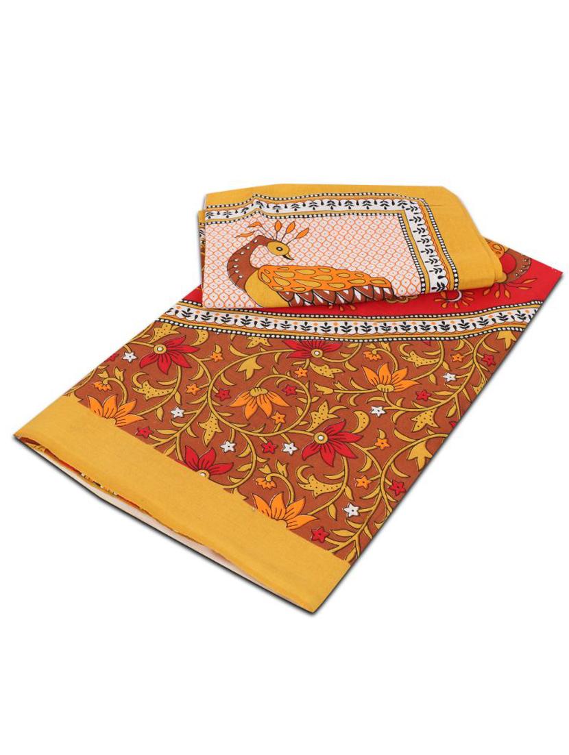 uniqchoice blue color 100% cotton jaipuri traditonal double bedsheet with 2 pillow cover - 18655664 - Standard Image - 2