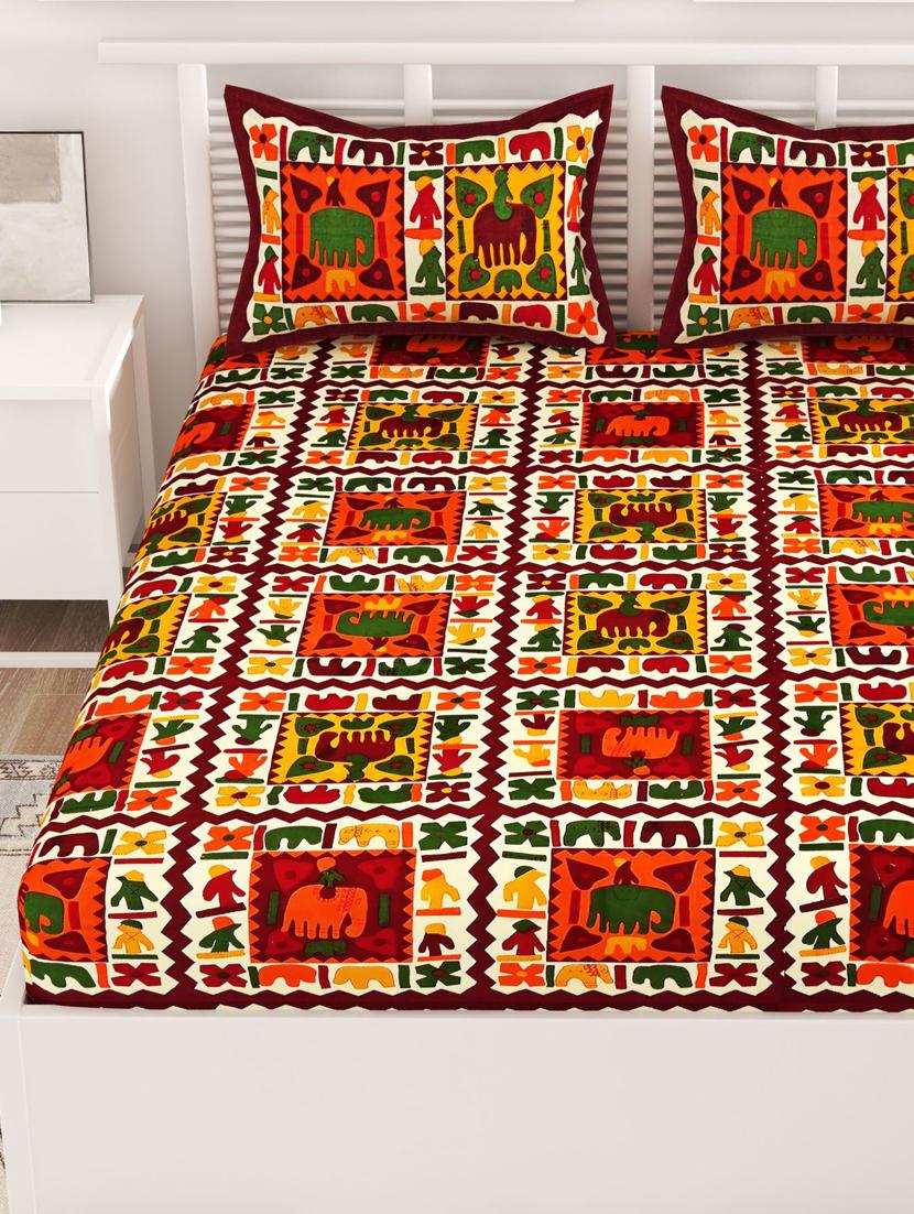 uniqchoice blue color 100% cotton jaipuri traditonal double bedsheet with 2 pillow cover - 18655675 - Standard Image - 2