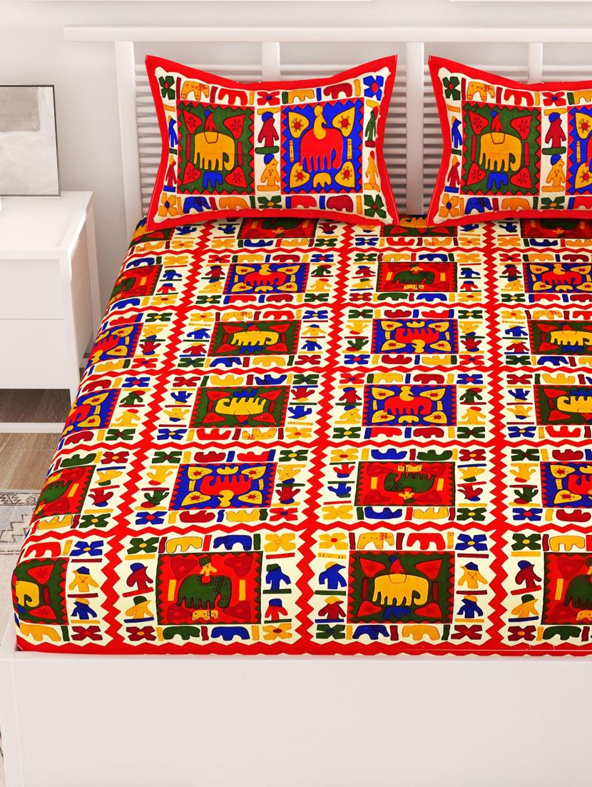 uniqchoice blue color 100% cotton jaipuri traditonal double bedsheet with 2 pillow cover - 18655678 - Standard Image - 2