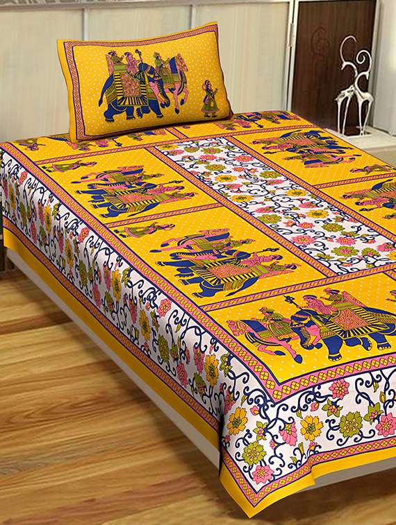 uniqchoice printed double bed sheet with 2 pillow cover