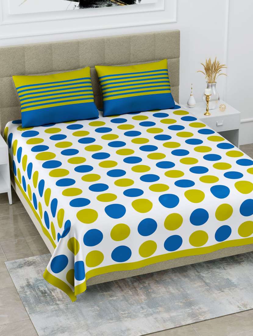 uniqchoice green color 100% cotton jaipuri traditonal double bedsheet with 2 pillow cover