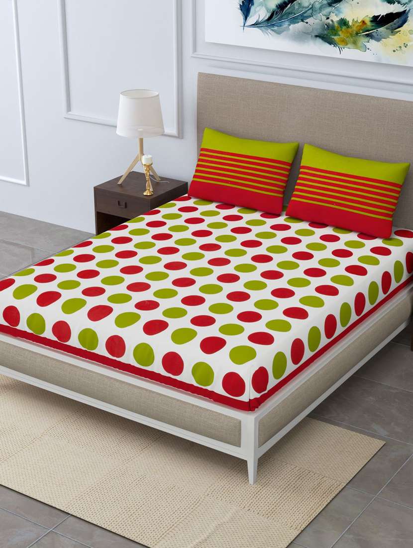 uniqchoice green color 100% cotton jaipuri traditonal double bedsheet with 2 pillow cover