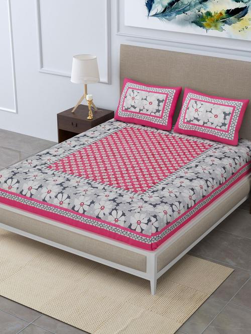 uniqchoice 100% cotton jaipuri traditonal double bedsheet with 2 pillow cover - 18655772 -  Standard Image - 0