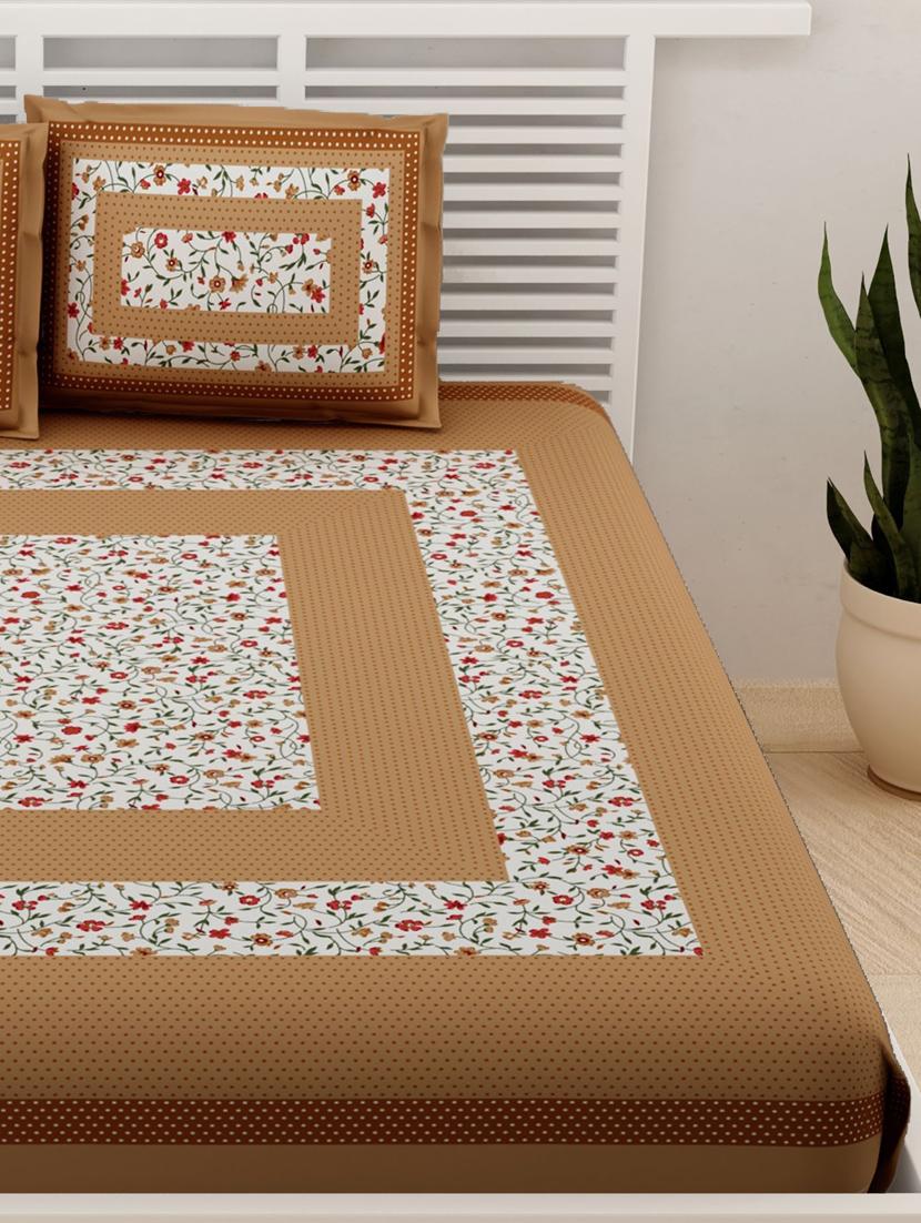 uniqchoice 100% cotton jaipuri traditonal double bedsheet with 2 pillow cover - 18655773 - Standard Image - 2