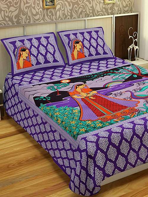 printed double bedsheet with 2 pillow cover - 18655784 -  Standard Image - 0