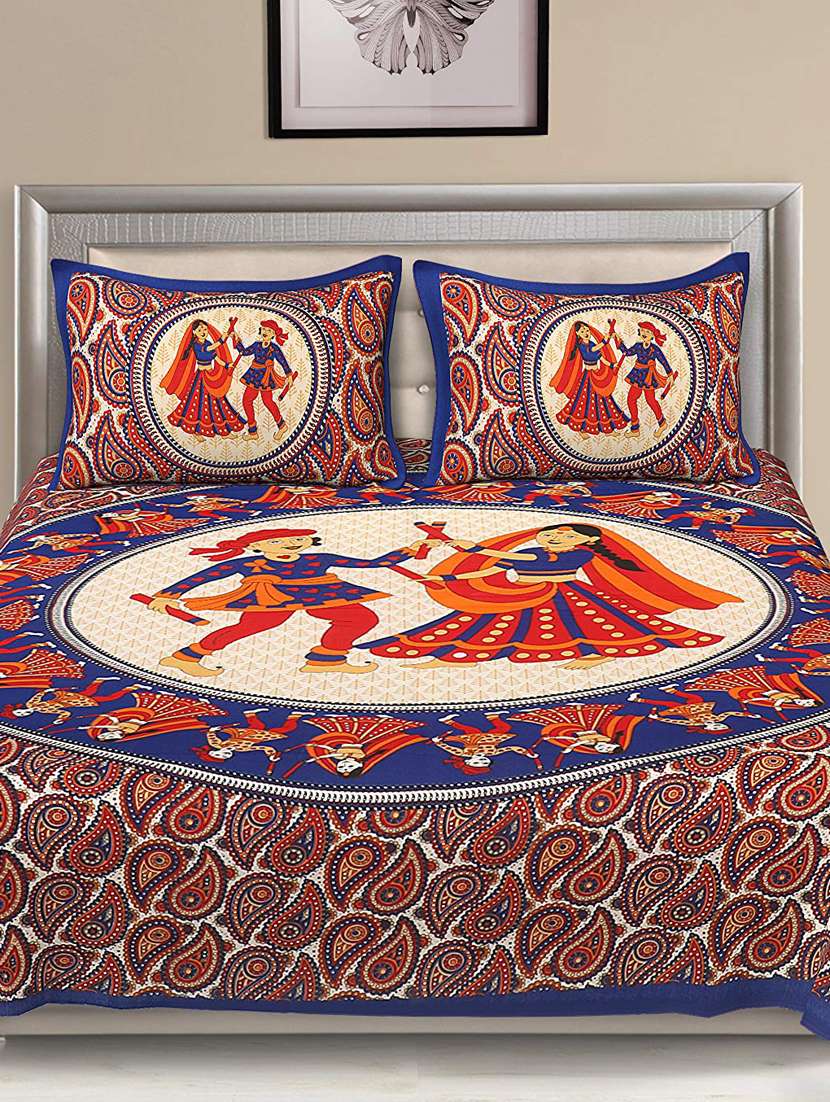 printed double bedsheet with 2 pillow cover