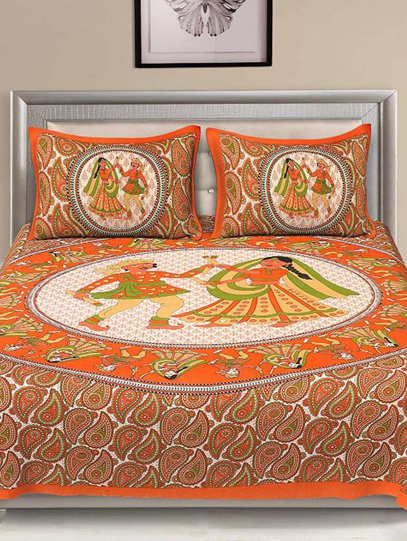 printed double bedsheet with 2 pillow cover