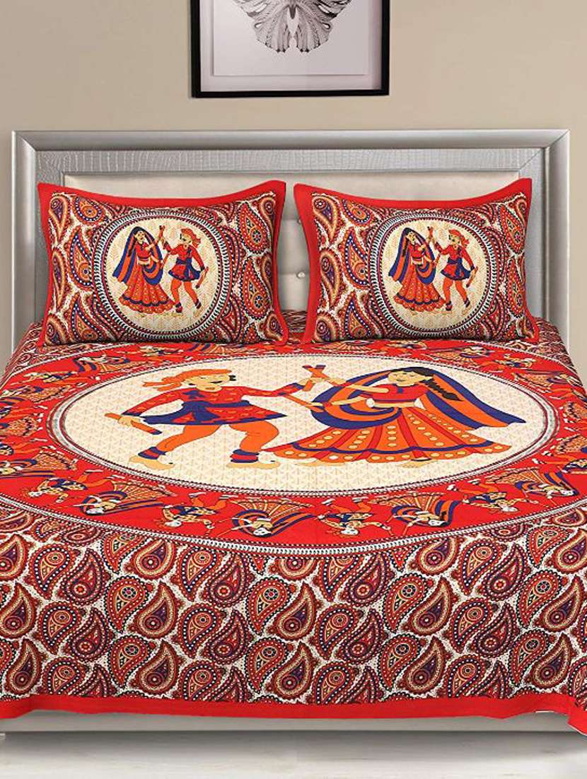printed double bedsheet with 2 pillow cover