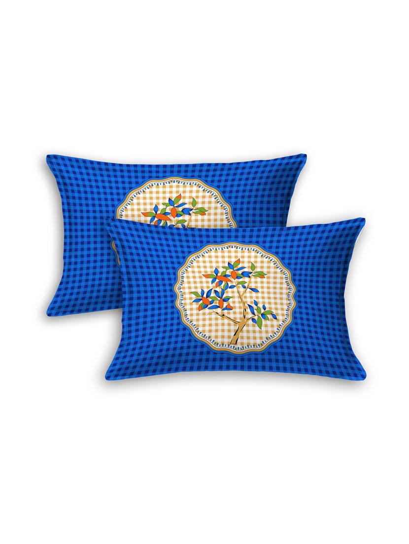 uniqchoice blue color 100% cotton jaipuri traditonal double bedsheet with 2 pillow cover - 18655873 - Standard Image - 2