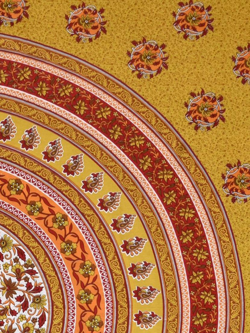 uniqchoice orange color 100% cotton jaipuri traditonal double bedsheet with 2 pillow cover - 18655927 - Standard Image - 2