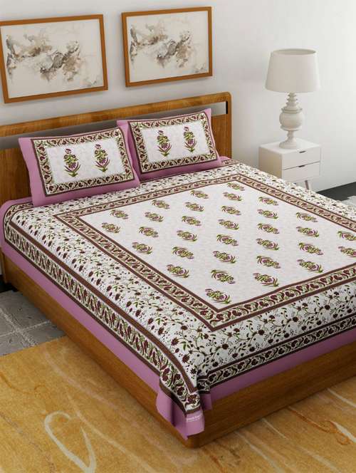 uniqchoice blue  color 100% cotton jaipuri traditonal double bedsheet with 2 pillow cover - 18655944 -  Standard Image - 0