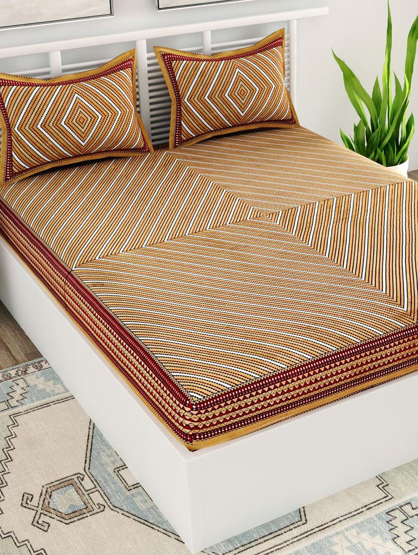 uniqchoice yellow color 100% cotton jaipuri traditonal double bedsheet with 2 pillow cover - 18655950 - Standard Image - 2