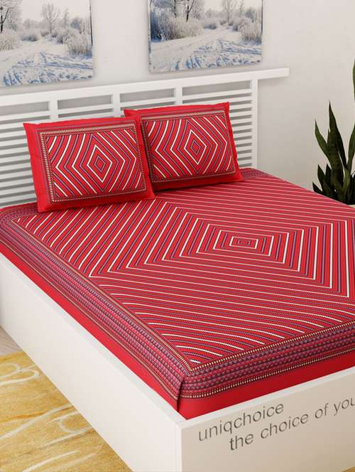 uniqchoice yellow color 100% cotton jaipuri traditonal double bedsheet with 2 pillow cover - 18655953 -  Standard Image - 0