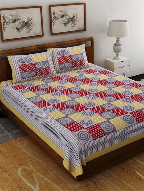 uniqchoice pink color 100% cotton jaipuri traditonal double bedsheet with 2 pillow cover - 18655987 -  Standard Image - 0