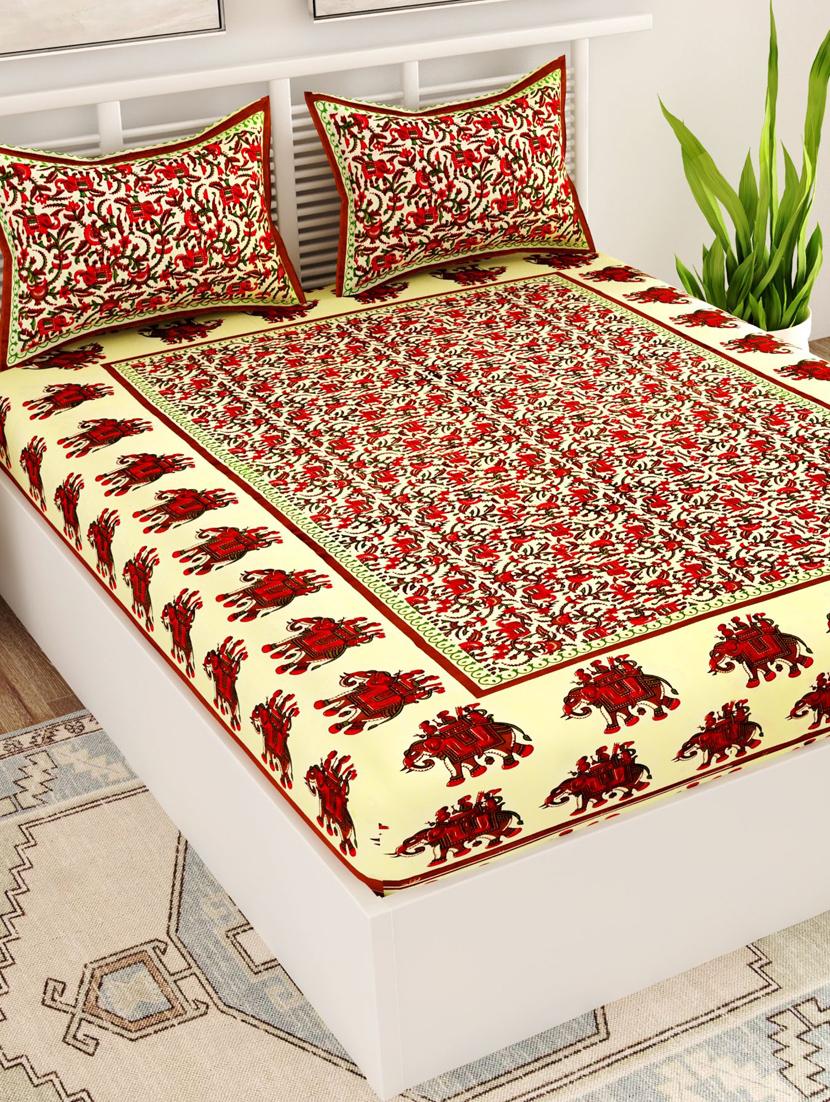 uniqchoice blue color 100% cotton jaipuri traditonal double bedsheet with 2 pillow cover - 18655994 - Standard Image - 2