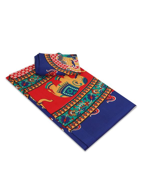 uniqchoice blue color 100% cotton jaipuri traditonal double bedsheet with 2 pillow cover - 18656017 - Standard Image - 2