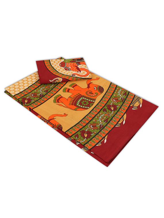 uniqchoice blue color 100% cotton jaipuri traditonal double bedsheet with 2 pillow cover - 18656018 - Standard Image - 2