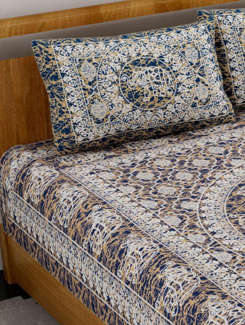uniqchoice brown color 100% cotton jaipuri traditonal double bedsheet with 2 pillow cover - 18656036 - Standard Image - 2