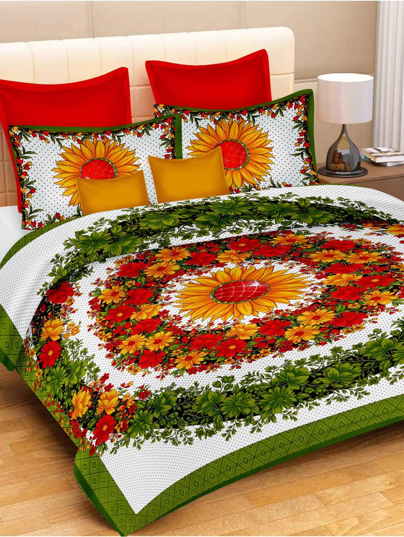uniqchoice blue color 100% cotton jaipuri traditonal double bedsheet with 2 pillow cover - 18656056 - Zoom Image - 0