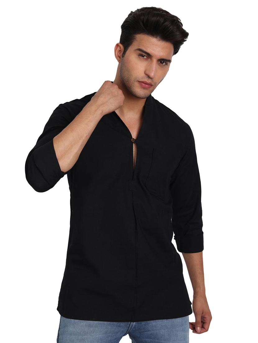 mandarin neck solid short kurta - 18656074 - Zoom Image - 0