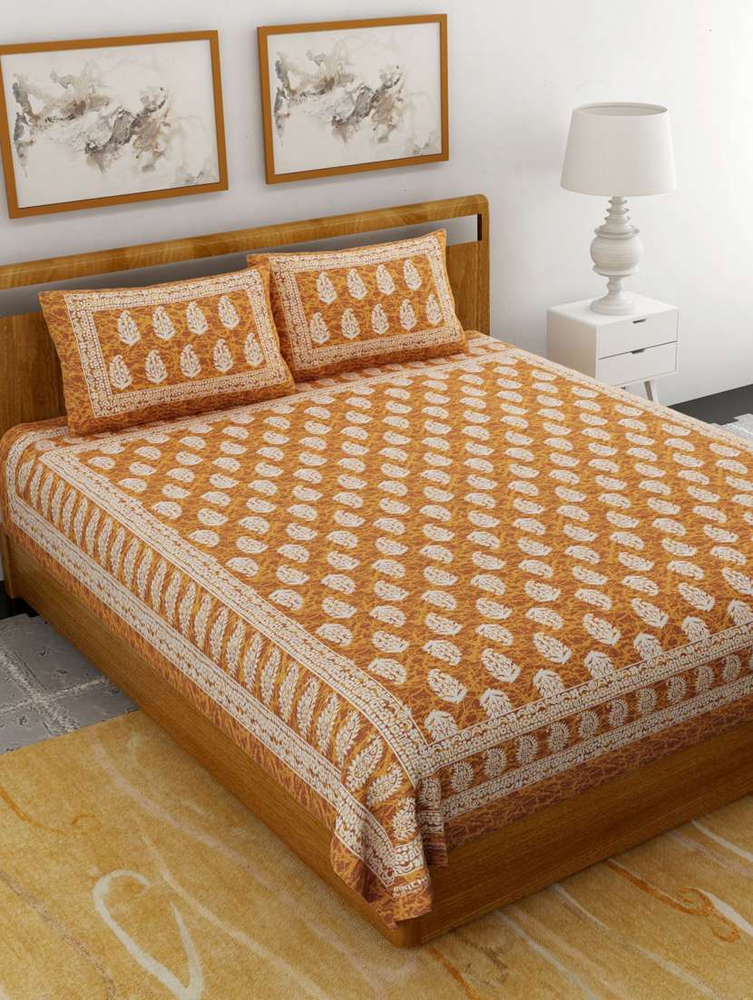 uniqchoice maroon color 100% cotton jaipuri traditonal double bedsheet with 2 pillow cover