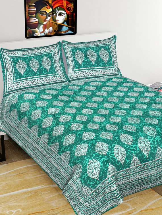 uniqchoice pink color 100% cotton jaipuri traditonal double bedsheet with 2 pillow cover