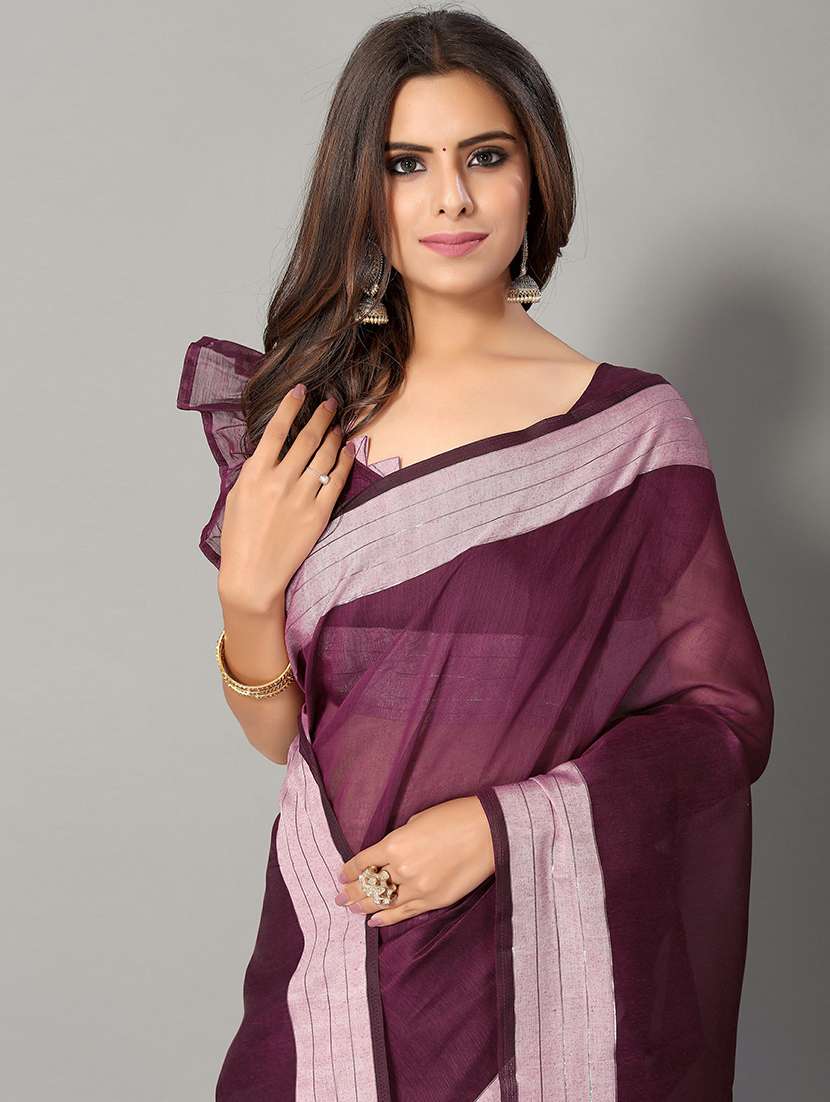 solid handloom saree with blouse - 18656532 - Standard Image - 2