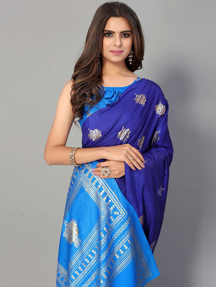 foil print floral saree with blouse - 18656544 -  Standard Image - 2