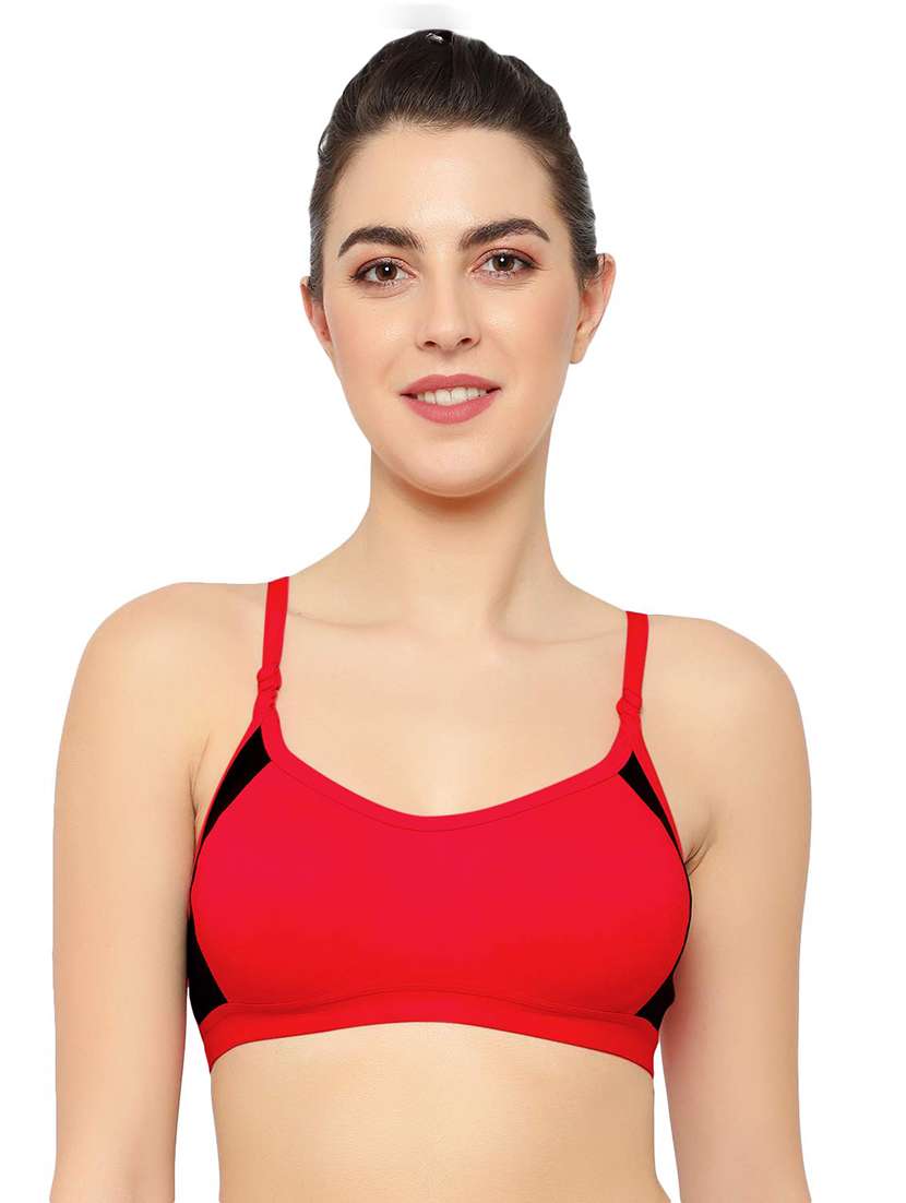 red solids sports bra