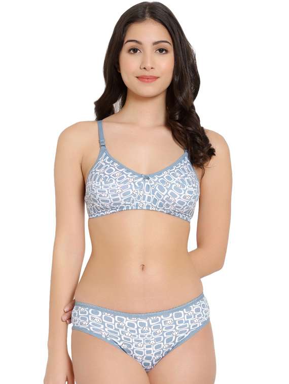 blue printed bra and panty set