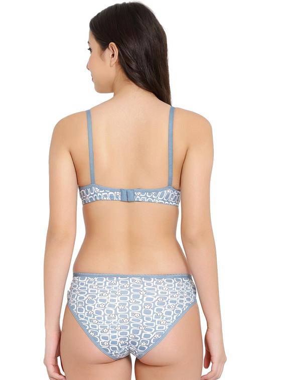 blue printed bra and panty set - 18658538 - Standard Image - 2