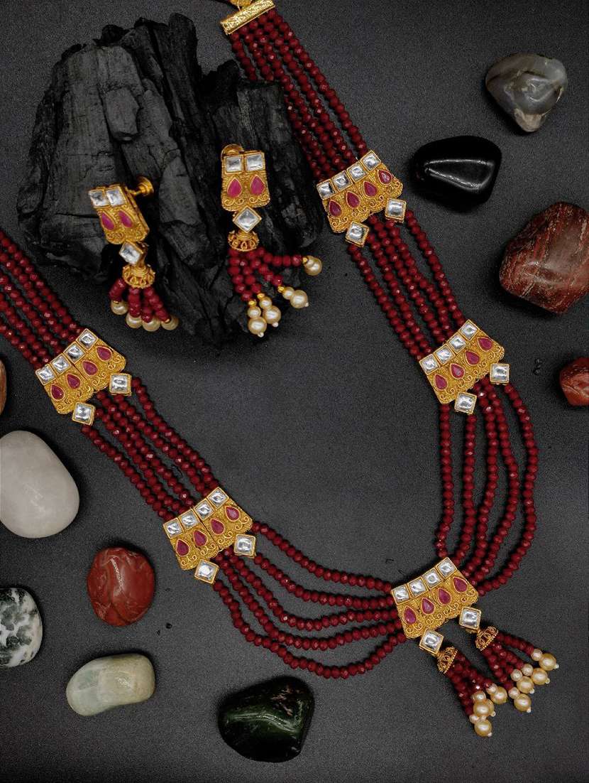  ruby multistring beaded bridal necklace earring set 