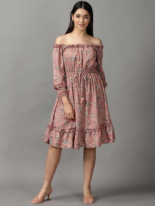 women printed off shoulder dress - 18658928 - Standard Image - 0