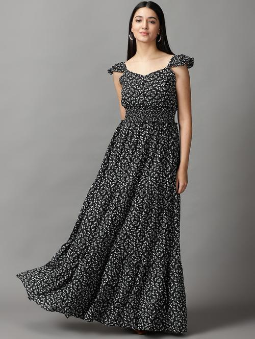 black printed fit & flare dress - 18658937 - Standard Image - 0