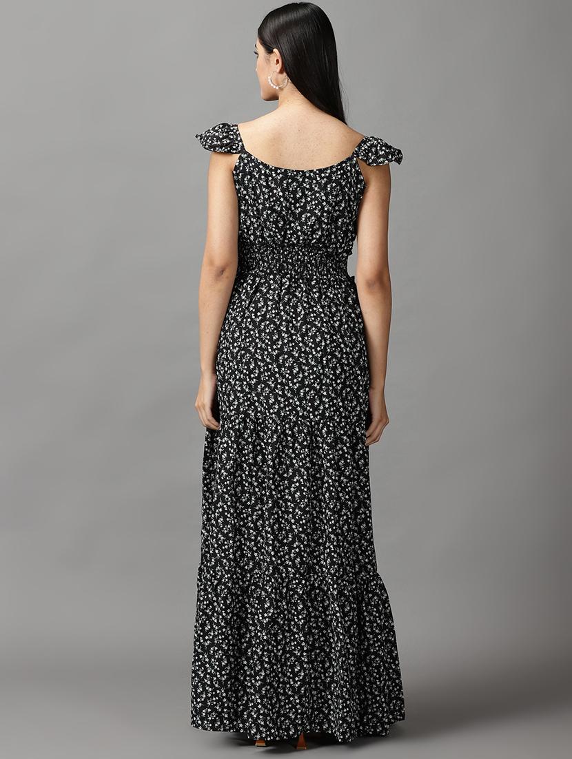 black printed fit & flare dress - 18658937 - Standard Image - 2