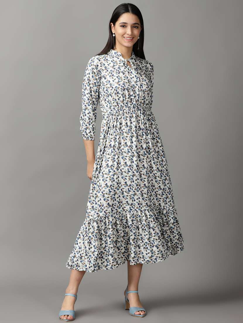 white printed fit & flare dress