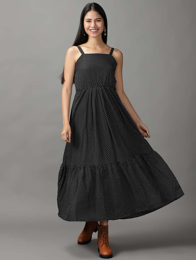 women's tiered dress micro print dress