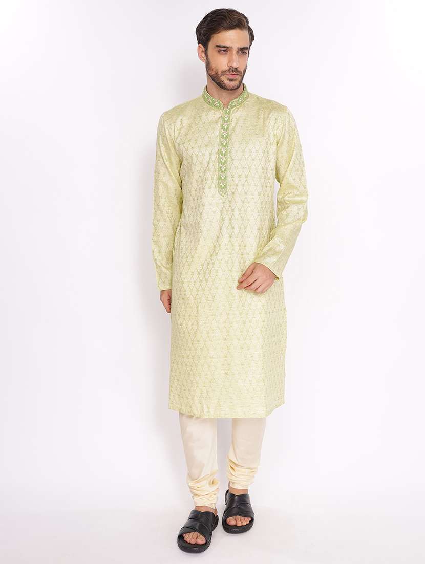 mandarin neck self designed long kurta