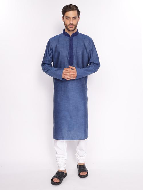 mandarin neck embroidered long kurta - 18677917 - Standard Image - 0