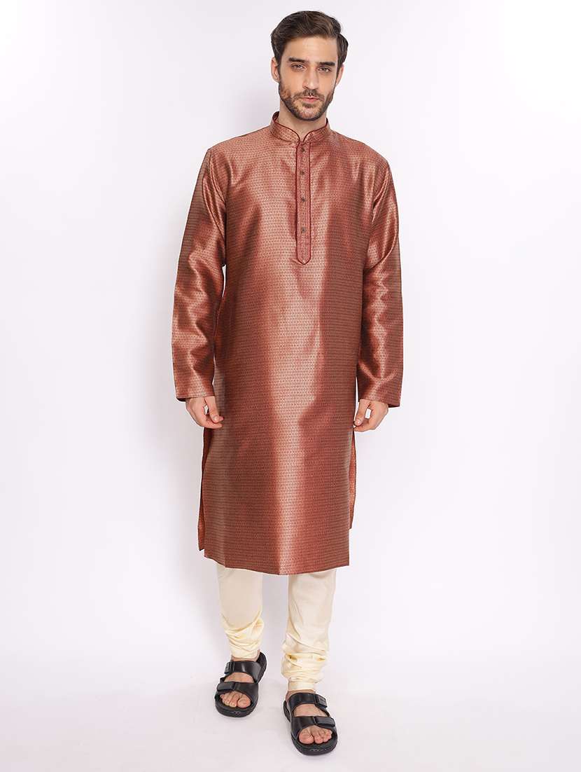 red silk blend long  kurta