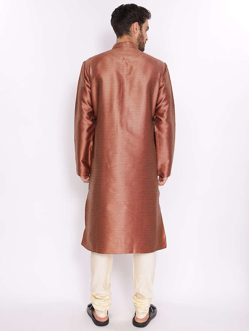 red silk blend long  kurta - 18677940 -  Standard Image - 2