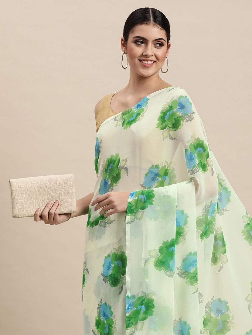 light green coloured printed saree with blouse - 18679356 - Standard Image - 2
