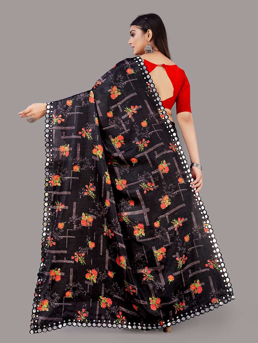 women's floral black colored saree with blouse - 18679601 -  Standard Image - 2