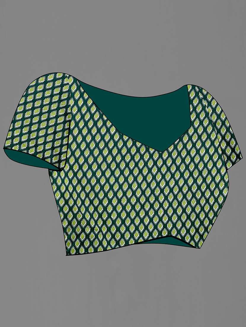 dark green cotton blend printed saree with blouse - 18682019 -  Standard Image - 2